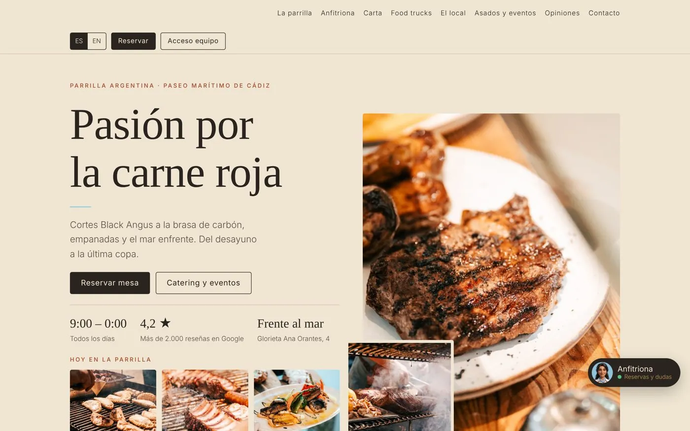 Web de un restobar de parrilla